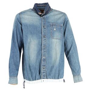 Sacai Dr. Woo Embroidered Shell and Grosgrain-Trimmed Shirt in Light Blue Denim